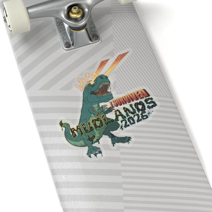 MudLands 2026 Survivor Sticker | Retro Dubstep Dinosaur T-Rex EDM Raver Headbanger Rave Kiss-Cut Sticker