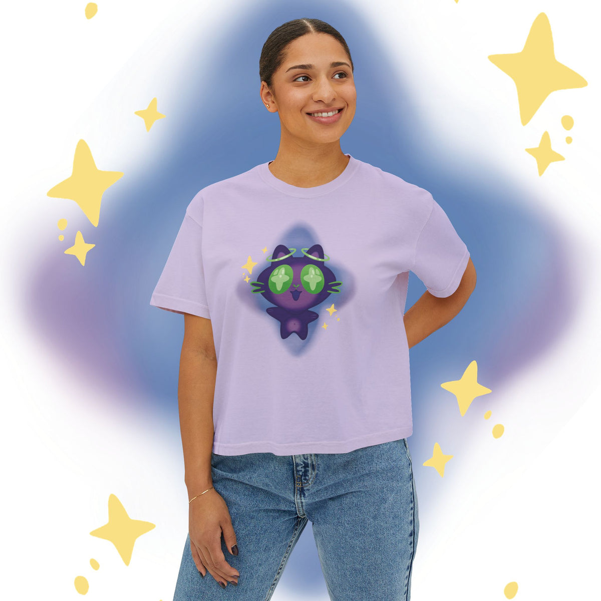 XiNi the Cosmic Cat Boxy Tee | Magical Cat Graphic Tee