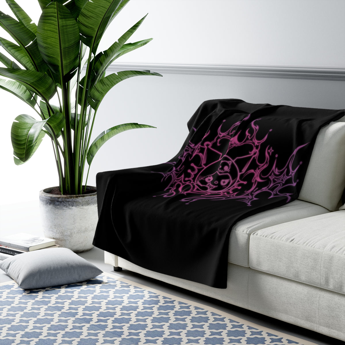Pink Tribal Skull Mandala Sherpa Blanket | Gothic Flame Design