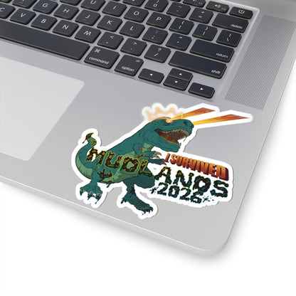 MudLands 2026 Survivor Sticker | Retro Dubstep Dinosaur T-Rex EDM Raver Headbanger Rave Kiss-Cut Sticker