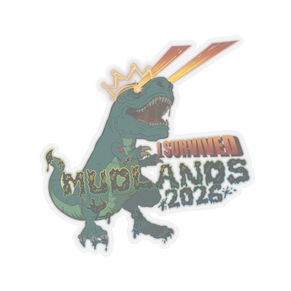MudLands 2026 Survivor Sticker | Retro Dubstep Dinosaur T-Rex EDM Raver Headbanger Rave Kiss-Cut Sticker