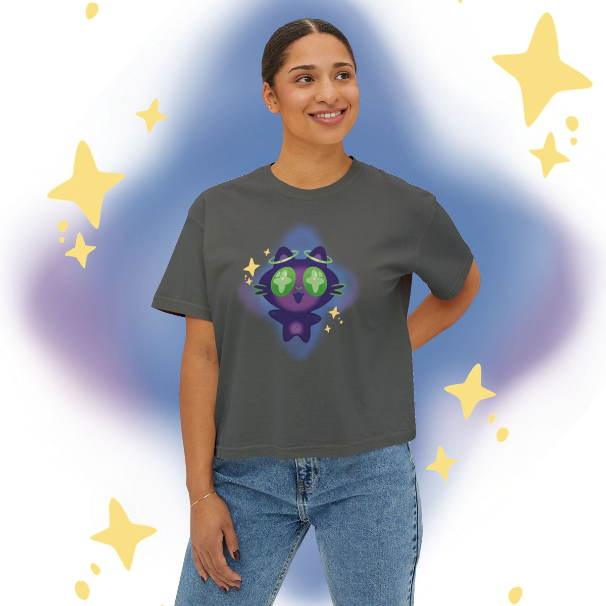 XiNi the Cosmic Cat Boxy Tee | Magical Cat Graphic Tee