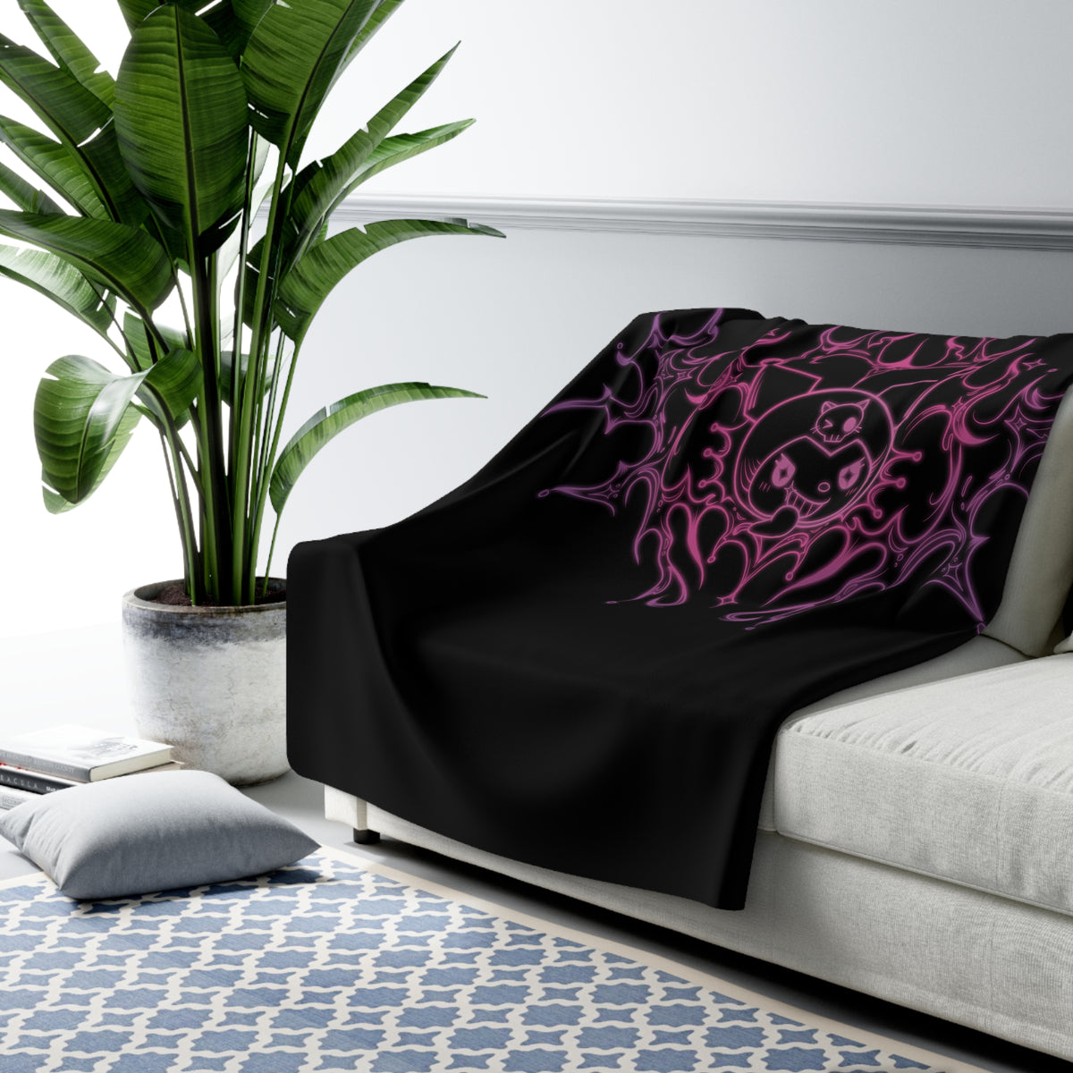 Pink Tribal Skull Mandala Sherpa Blanket | Gothic Flame Design
