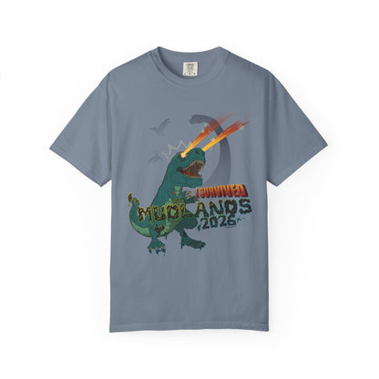Mudlands 2026 Survivor T-Shirt | Retro Dinosaur T-Rex Laser Eyes Design