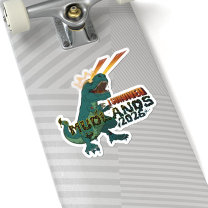 MudLands 2026 Survivor Sticker | Retro Dubstep Dinosaur T-Rex EDM Raver Headbanger Rave Kiss-Cut Sticker